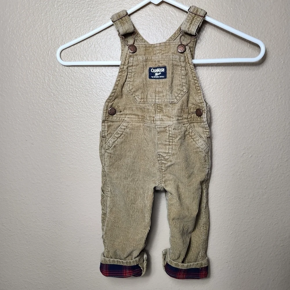 Oshkosh B'Gosh Tan Corduroy Flip Cuff Overall Bibs-Size 9 Months